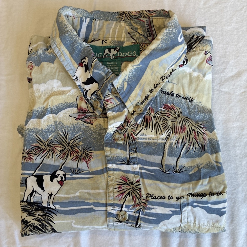 Big Dogs Shirt Mens Large Hawaiian Aloha Novelty Dog Plane Print Short Sleeve - Picture 8 of 9